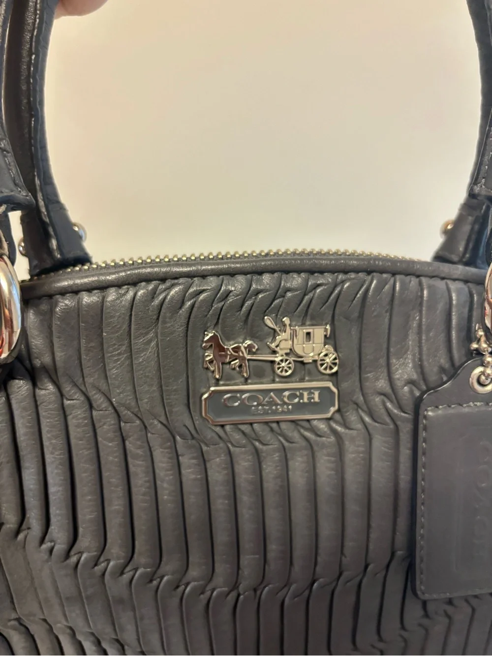 Coach Madison Gathered Leather Satchel Gray Crossbody Bag Purse